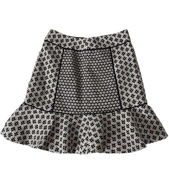 Ann Taylor Loft Black and White Geometric Ruffle Flair Peplum Mini Skirt 00P - Picture 1 of 10